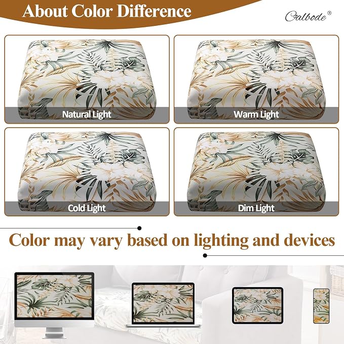 CALBODE 14Pcs Stretch Patio Cushion Cover, Tropical Floral & Leaf Pattern | - Image 6