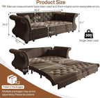 83.8" Oversized Pull Out Sofa Bed, Chesterfield Velvet Sleeper Sofa Couch - Image 2