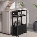 Leomonio Black Side Table with Charging Station, Slim End Tables with Fabric by Leomonio