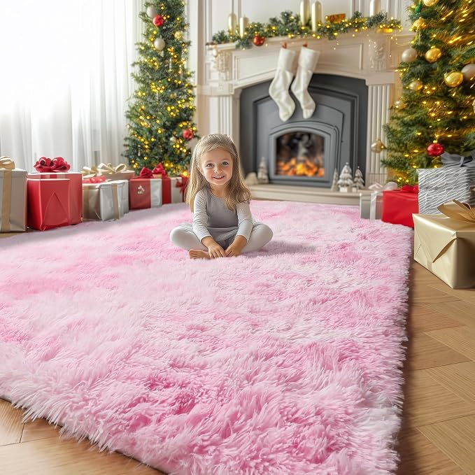 Amdrebio Pink White Fluffy Cute Area Rug 5x8 - Image 7