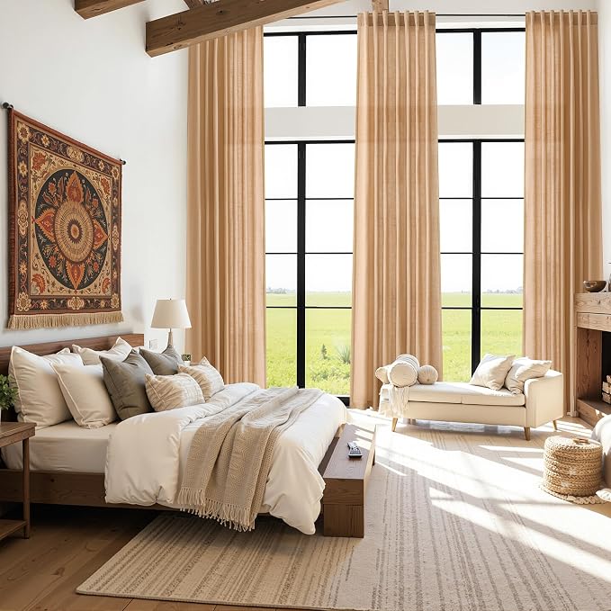 Camel Linen Curtains for Living Room Extra Long 132 Inches Long Back Tab Light - Image 7
