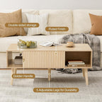 LCRBOL Coffee Table with Storage, Boho Dining Table with Sliding Fluted Door - Image 3