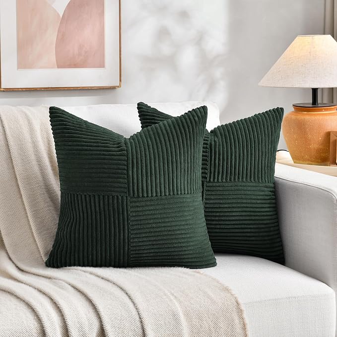 Fancy Homi Set of 2 Dark Green Samll Decorative Throw Pillow Covers 14x14 Inch - Image 4