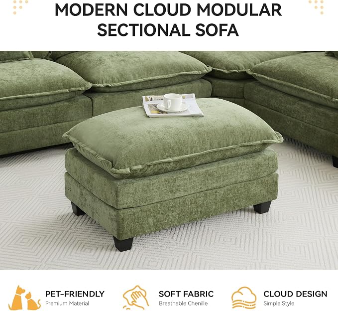 35‘’ Modern Chenille Cloud Sofa Ottoman, Rectangle Ottoman - Image 5