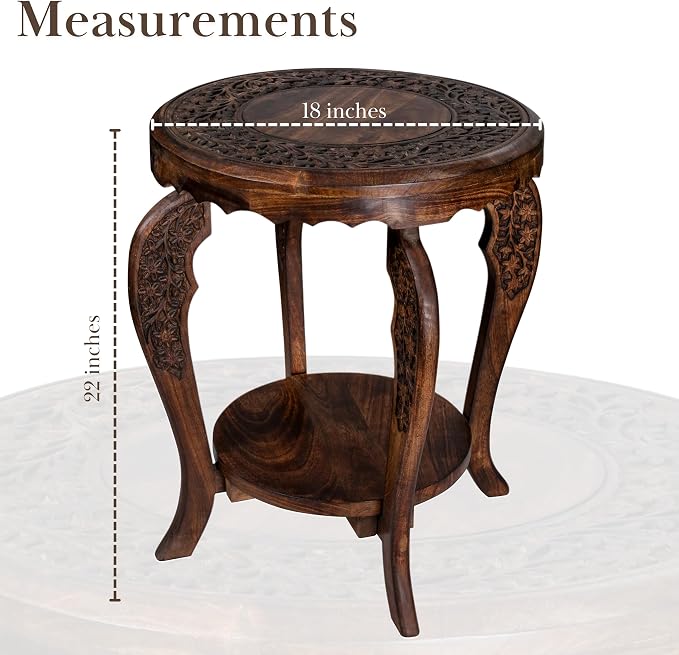 Farmhouse Round Accent End Table, Rustic Side Table Nightstands - Image 3