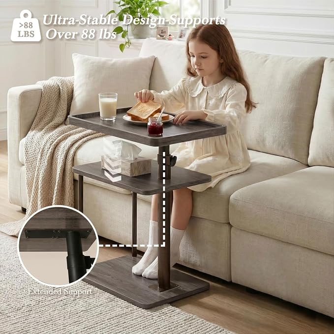 Faesun C Table End Table Adjustable Height, 360°Swivel TV Tray Table - Image 7
