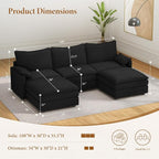 Vesgantti 108" U Shaped Sectional Couch, Comfy Cloud Modular Sectional Sofa - Image 2