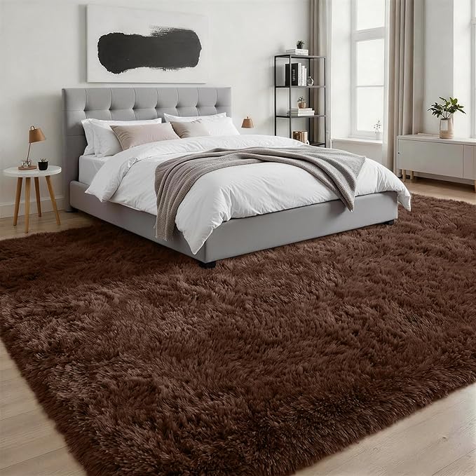 8x10 Area Rug Living Room Bedroom: Fluffy Plush Shag Carpet Brown | - Image 3