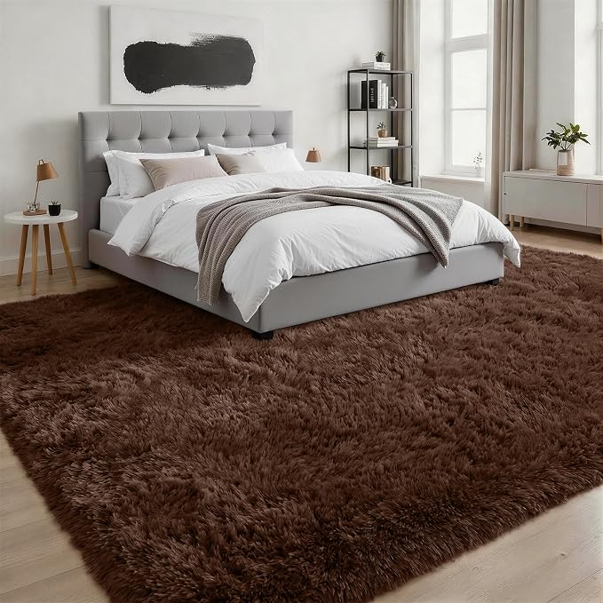 9x12 Area Rug Living Room Bedroom: Fluffy Plush Shag Carpet Brown | - Image 3