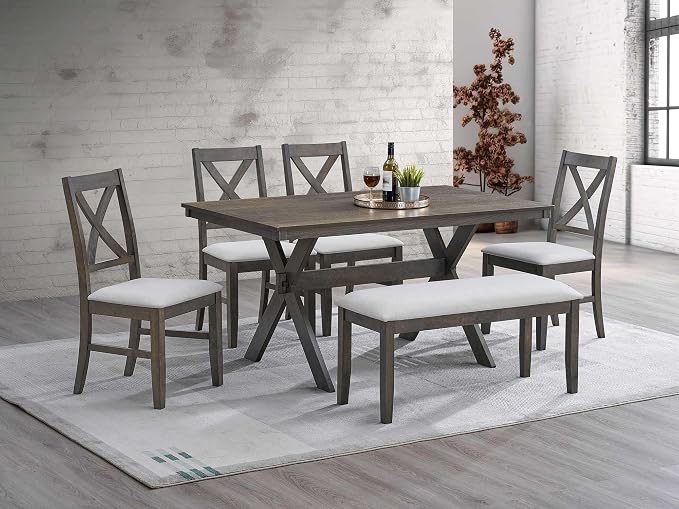 Acme Marit Transitional Wood and Fabric Dining Bench in Gray - Image 2