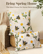 Embroidered Throw Pillow Cover 20x20 Inch, Flower Bee | Decorative Pillow Cover - Image 5