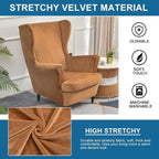 KRFOONN Wingback Chair Cover Slipcovers 2 Piece Stretch Velvet Plush Wing Chair - Image 4