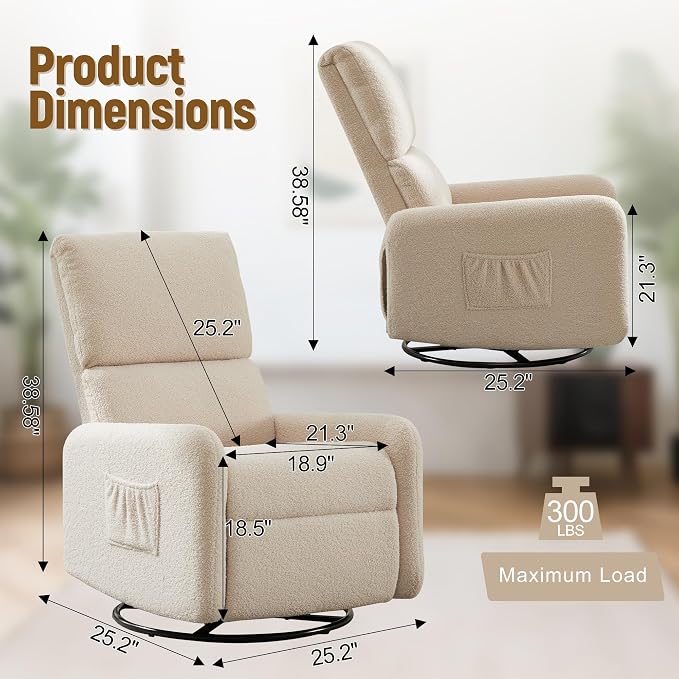 Korser 360° Rocking Chair, Nursery Rocker Chair - Image 2