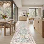 PLHXFR 2.6x14 Washable Runner Rug：Floral Indoor Kitchen Carpet Pink Green | - Image 4