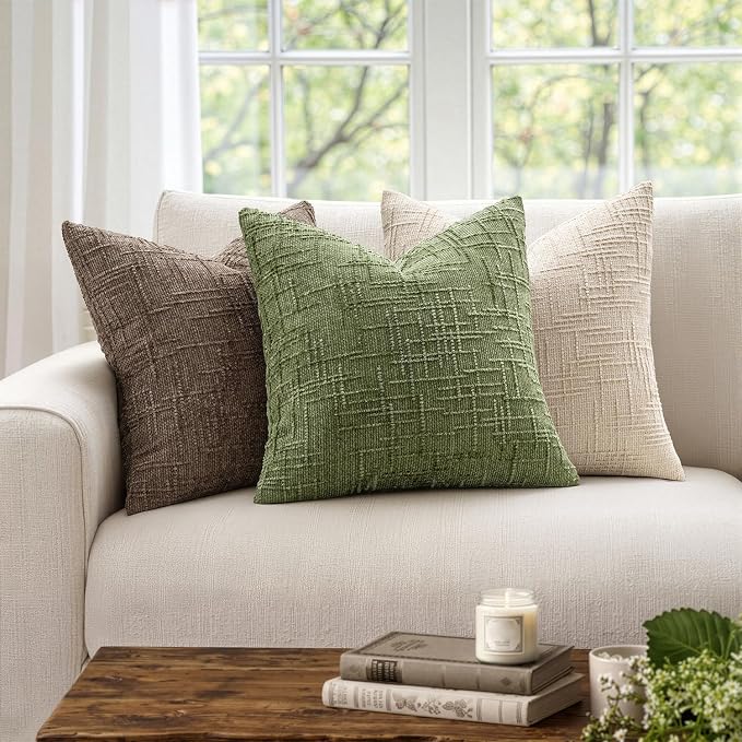 MIULEE Chenille Textured Throw Pillow Covers Sage Green 20x20 Set of 2 | Slubby - Image 4