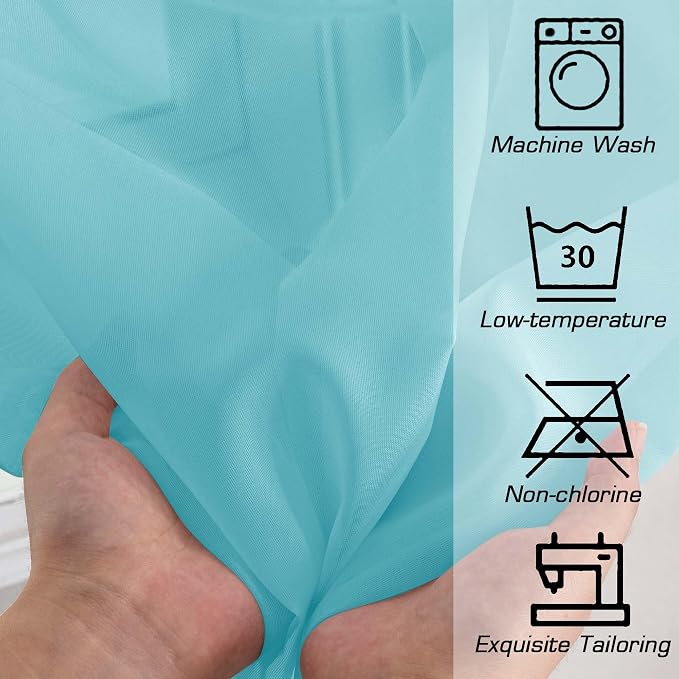 Sheer Aqua Curtains for Bedroom Living Room 78 Inches Long 2 Panels Set - Image 5