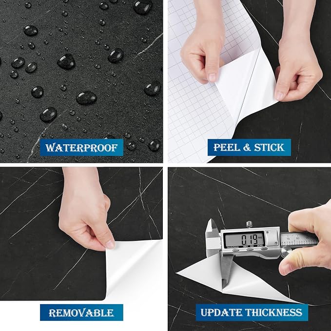 FunStick 24"x200" Matte Black Marble Contact Paper - Image 4