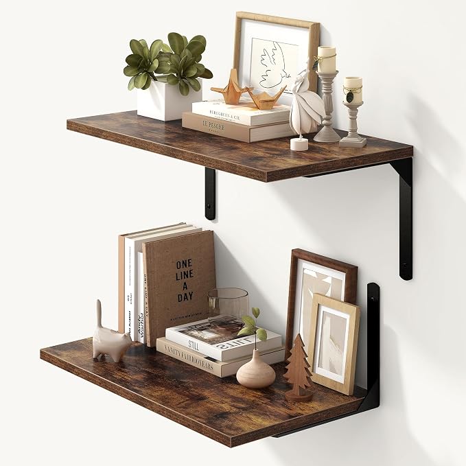 Floating Shelves for Wall, 12 Inch Deep Floating Shelves Set of 2, Wall Mounted by FunMemories