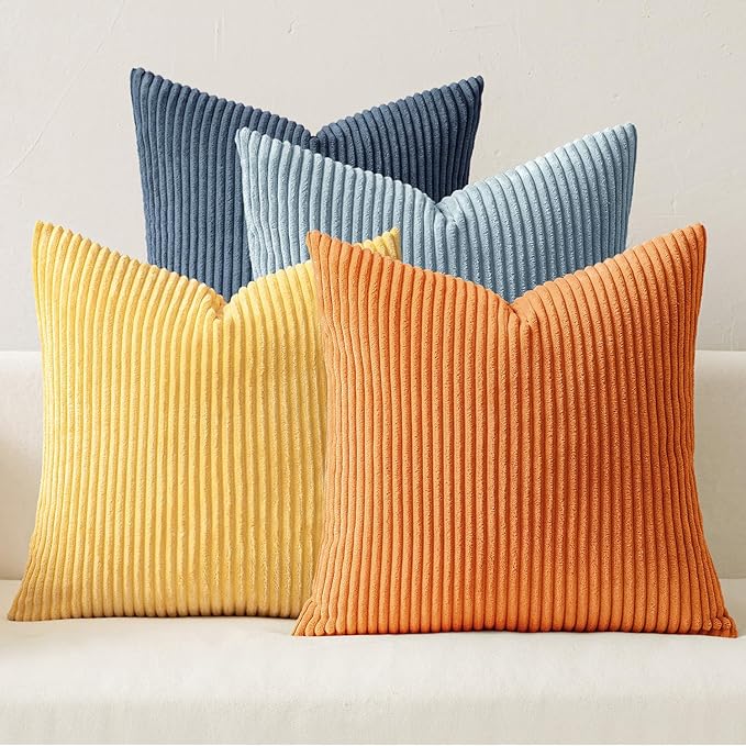 MIULEE Soft Corduroy Decorative Throw Pillow Covers Blue-Orange 18x18 | Set of 4 by MIULEE