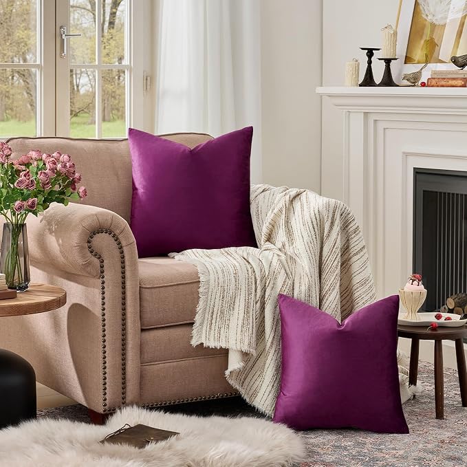 GIGIZAZA Velvet Pillow Covers 16x16 Decorative Pillows Pack of 2 Purple | Throw - Image 3