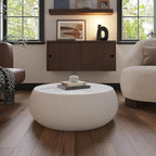 27.55" Round Marble Coffee Table, Modern Drum Coffee Cocktail Center Tables - Image 8