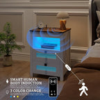 FREDEES Nightstand Set 2 with Gun Drawer, Bed Side Table with Charging Station - Image 6