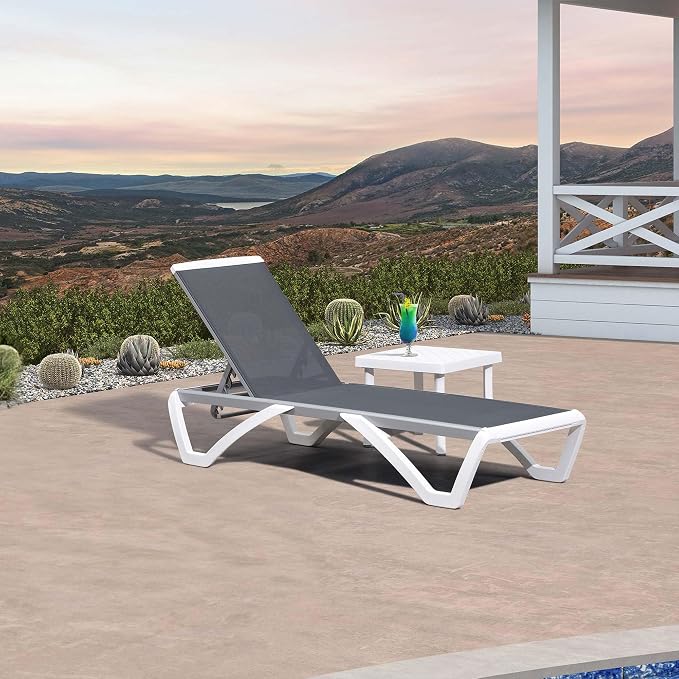 PURPLE LEAF Patio Chaise Lounge Chair Set Outside Aluminum Plastic Stackable by PURPLELEAF
