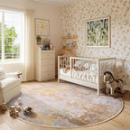 Beige Gold Round Area Rugs 4ft Washable Circle Rug - Image 9