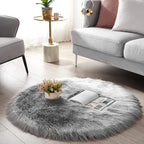 SERISSA 5x5 Fluffy Grey Round Faux Fur Area Rug - Image 4