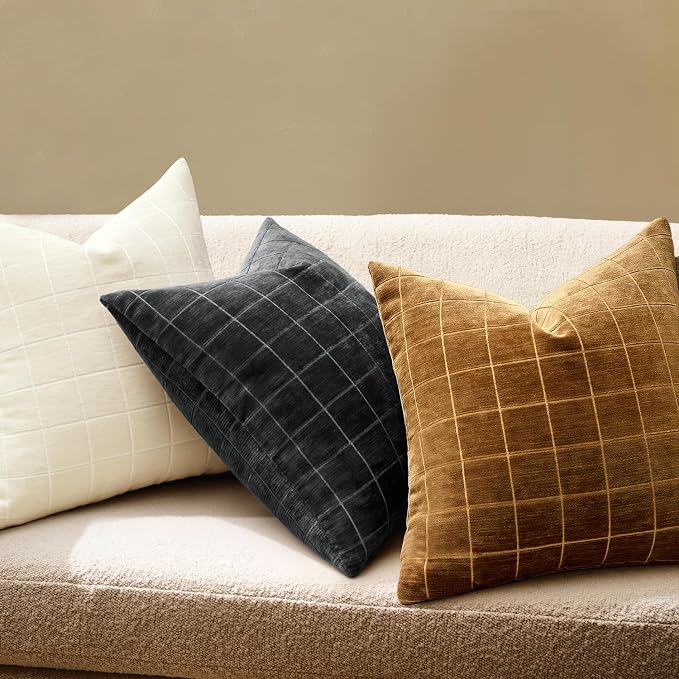 MIULEE Decorative Chenille Check Throw Pillow Covers Vintage Plaid Couch - Image 3