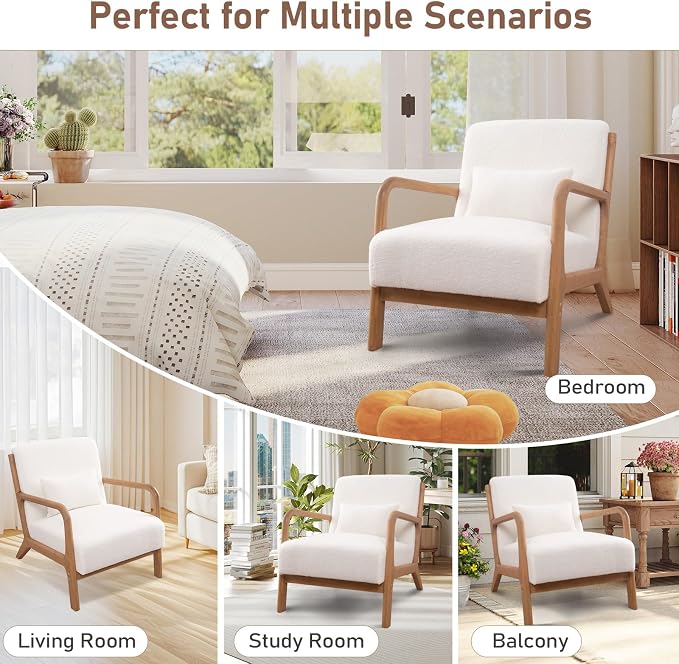 ANJ Mid Century Modern Accent Chair, Single Fabric Lounge Reading Armchair - Image 7