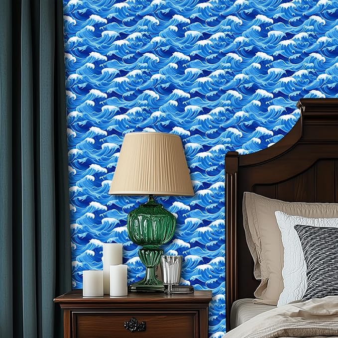 HOMETITUTE Ocean Blue Wave Pattern Wallpaper Peel and Stick Self Adhesive Vinyl - Image 6