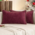 MIULEE Decorative Lumbar Throw Pillow Covers 12x20 Inch Burgundy Red 2 Pack | by MIULEE