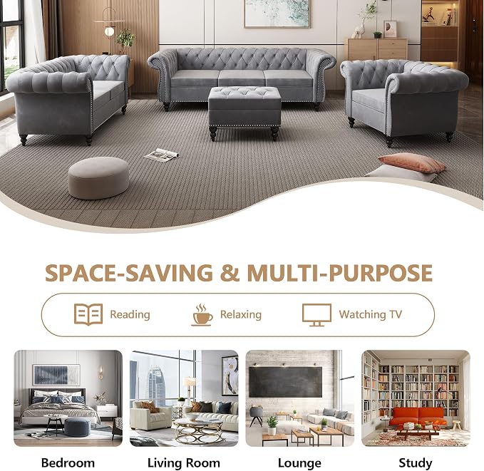 AVZEAR Chesterfield Loveseat, Modern Velvet Sofa Tufted Couch 2 Seater - Image 9