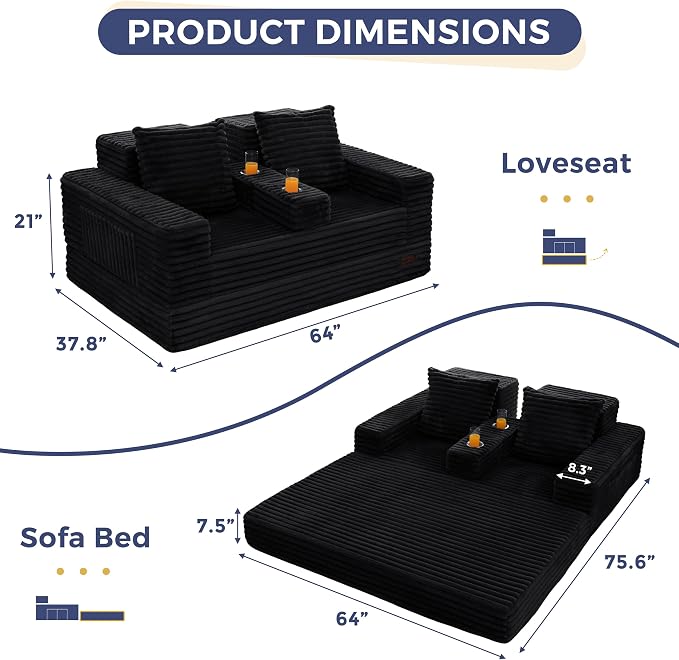 MAXYOYO Loveseat Sofa Bed, Striped Faux Fur Foldable Floor Sofa Couch in A Box - Image 3