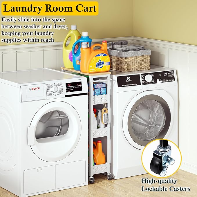 OKZEST Utility Slim Storage Cart, 4 Tier Small Rolling Kitchen Laundry Room Cart - Image 2