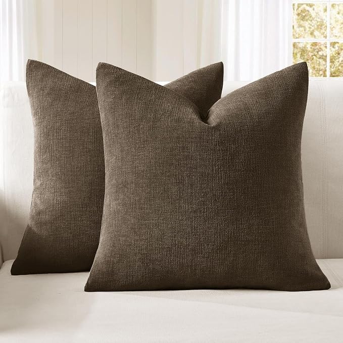 MIULEE Chocolate Brown Chenille Couch Throw Pillow Covers, 18x18 | Set of 2 by MIULEE