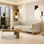Mid-Century Modern Beige Velvet Sofa - Image 4