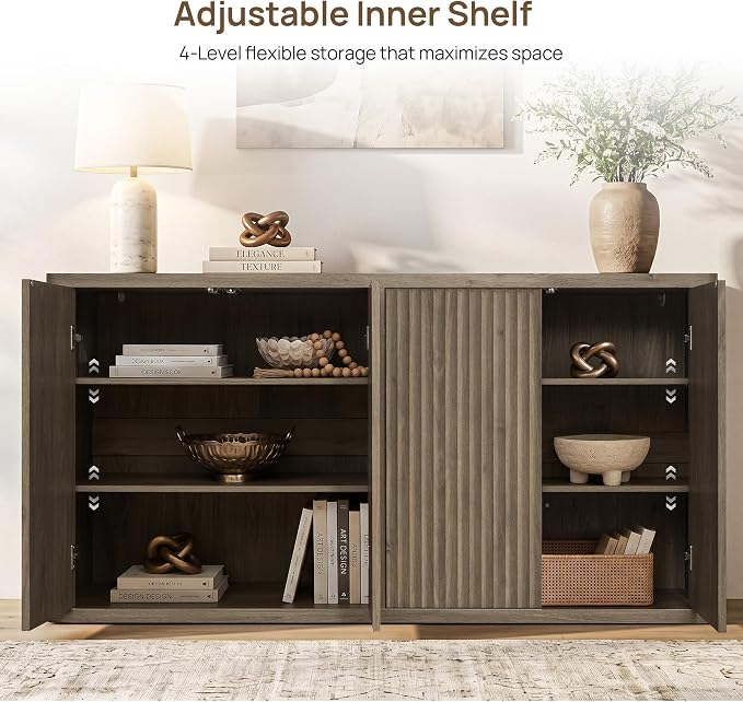 SICOTAS Buffet Cabinet with Storage Accent Sideboard with 4 Doors 66.3" Wide - Image 6