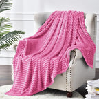BEDELITE 3D Ribbed Hot Pink Fleece Throw Blanket - Image 8