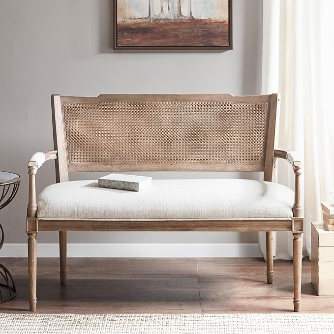 Madison Park Willshire Natural Rattan Settee, Upholstered Seat by MADISONPARK