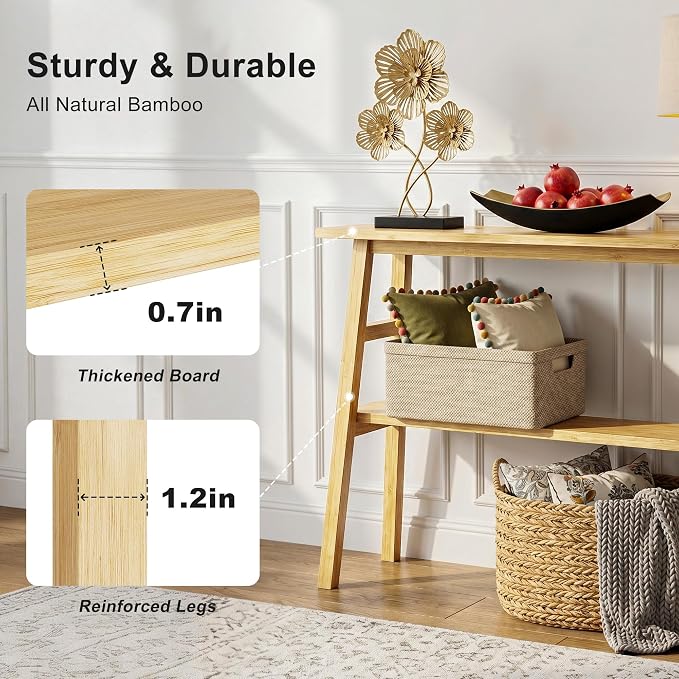 39.4" Solid Bamboo Entryway Console Table, Sofa Table Behind Couch, Narrow - Image 4
