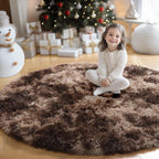 Amdrebio Brown Tan Round Fluffy Kids Area Rug 5Ft - Image 5