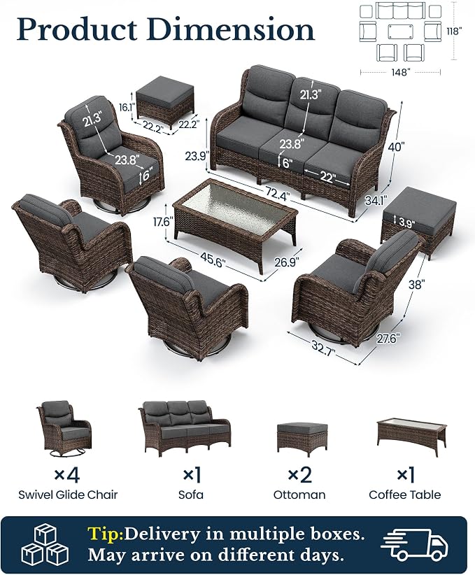 HILLGA Luxury High Back Patio Furniture Set - Image 9