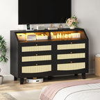 Rattan 6 Drawer Dresser with LED Lights & Power Outlet, Wide Rattan Dresser TV - Image 6
