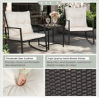 SUNCROWN 3 Piece Outdoor Rocking Bistro Set Black Wicker Furniture Porch Chairs - Image 8