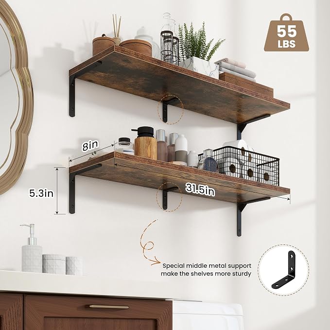Fun Memories Deep Floating Shelves, 32W x 8D Floating Shelves Set of 2 - Image 3