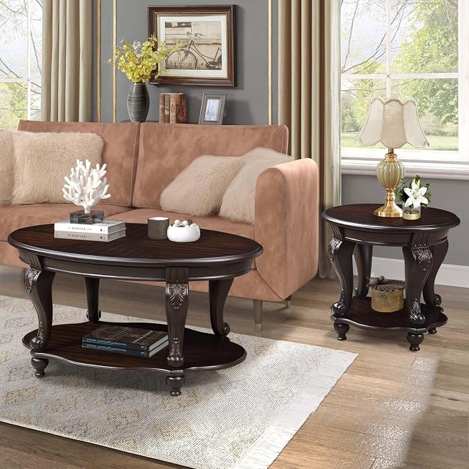 Round End Table for Living Room, Solid Wood Sofa Side Table - Image 2