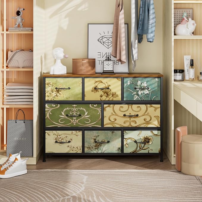 Furnulem 8 Drawer Dresser, Wide Fabric Chest of Drawers, Vintage Furniture - Image 4