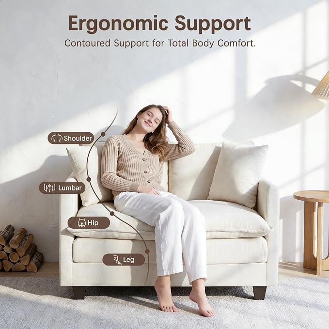 Loveseat Sofa with Ottoman, Comfy Chenille Small Couch - Image 5